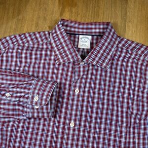 Brooks Brothers Slim Fit Long Sleeve Button Down Shirt Mens XL Red/Blue Plaid
